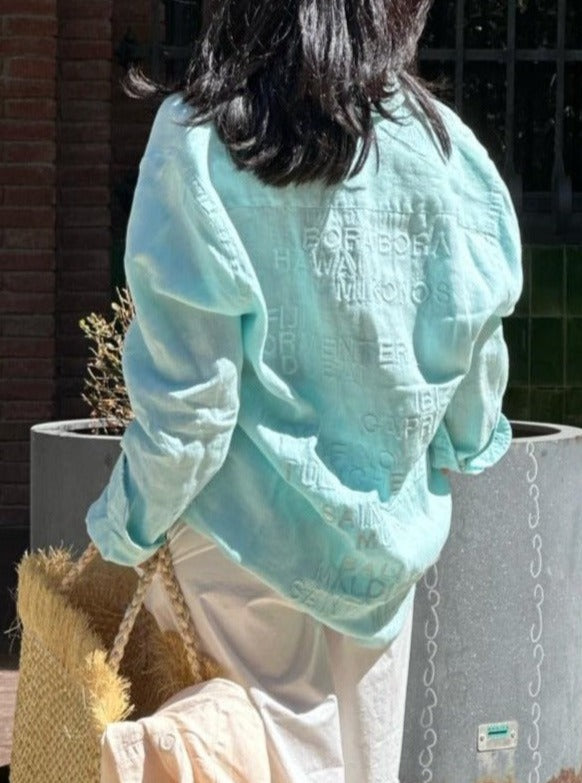 Camisa lino turquesa