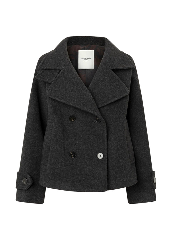 ABRIGO CRUZADO CON CUELLO PERKINS GRIS OSCURO