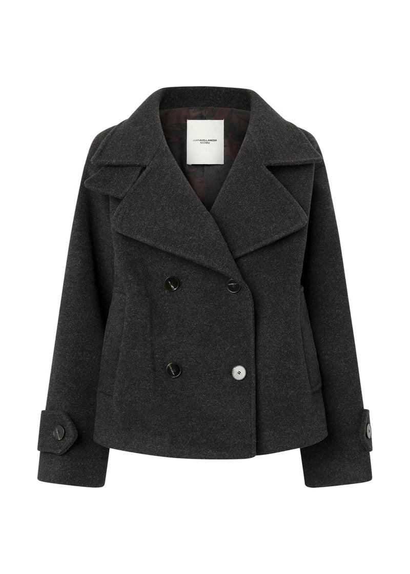 ABRIGO CRUZADO CON CUELLO PERKINS GRIS OSCURO