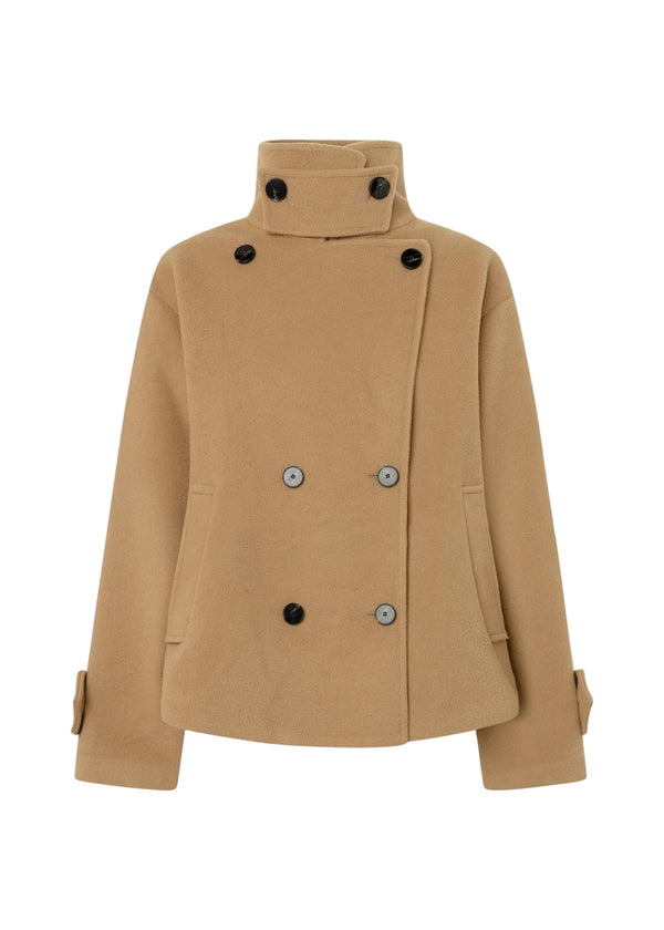 ABRIGO CRUZADO CON CUELLO PERKINS CAMEL