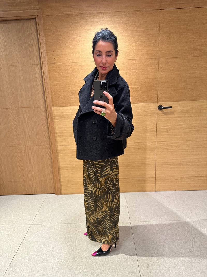 ABRIGO CRUZADO CON CUELLO PERKINS GRIS OSCURO