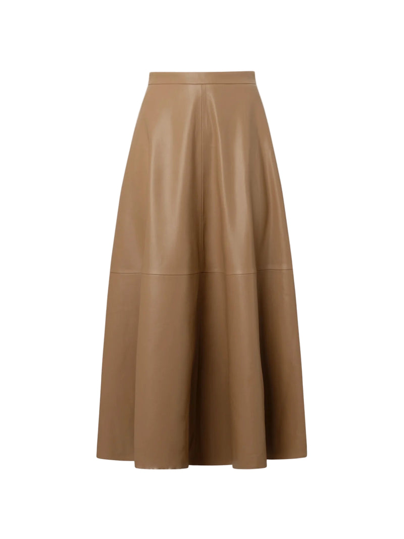 Falda midi efecto piel camel