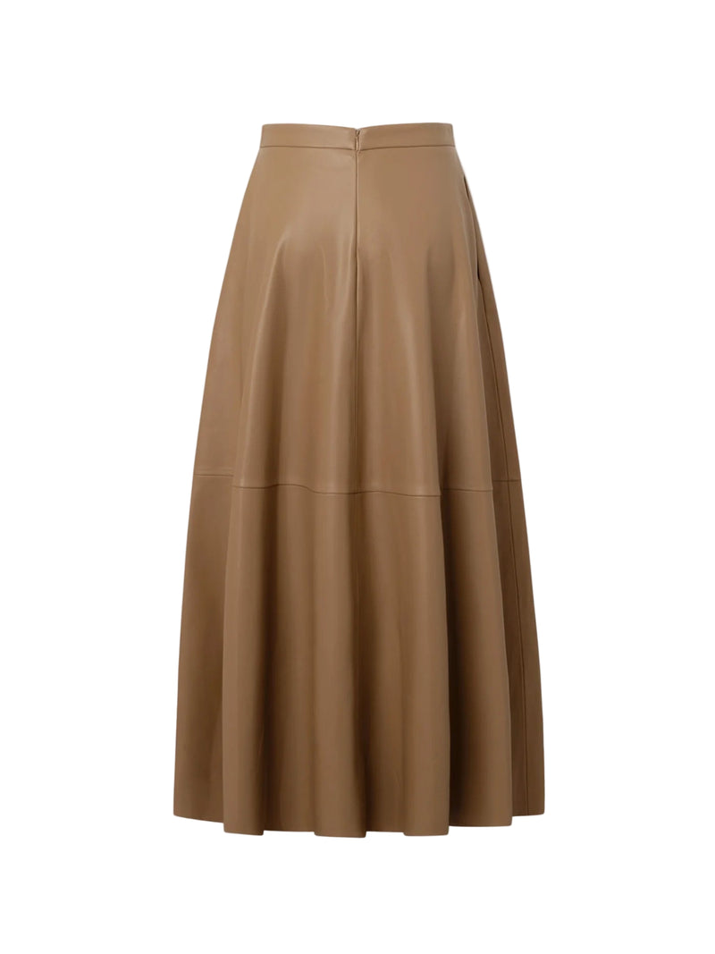 Falda midi efecto piel camel