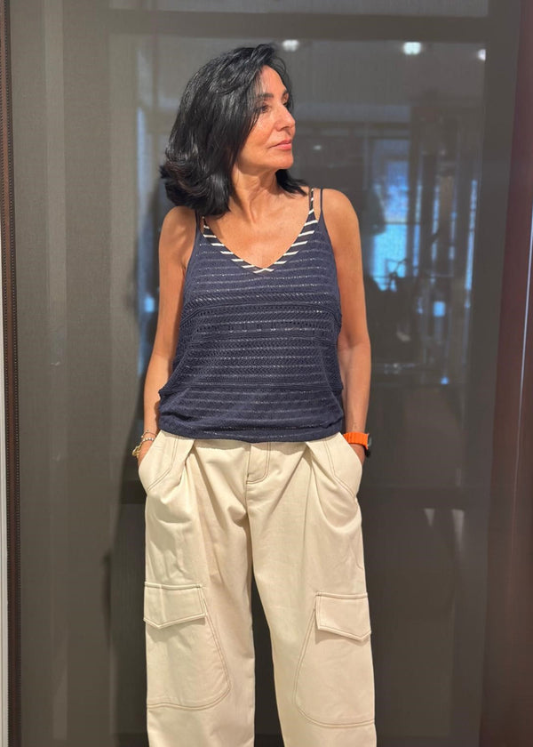 Top reversible azul/rayas