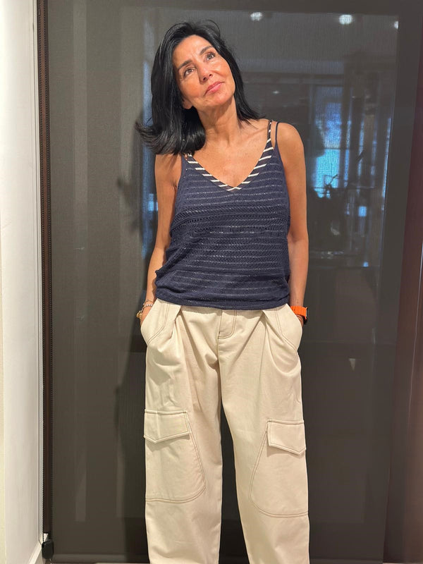 Top reversible azul/rayas