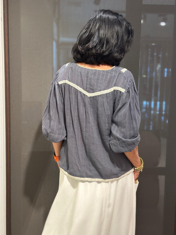 Blusa azul -gris booho