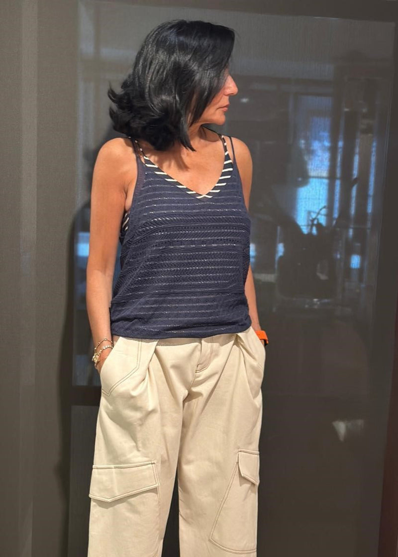 Top reversible rayas/azul