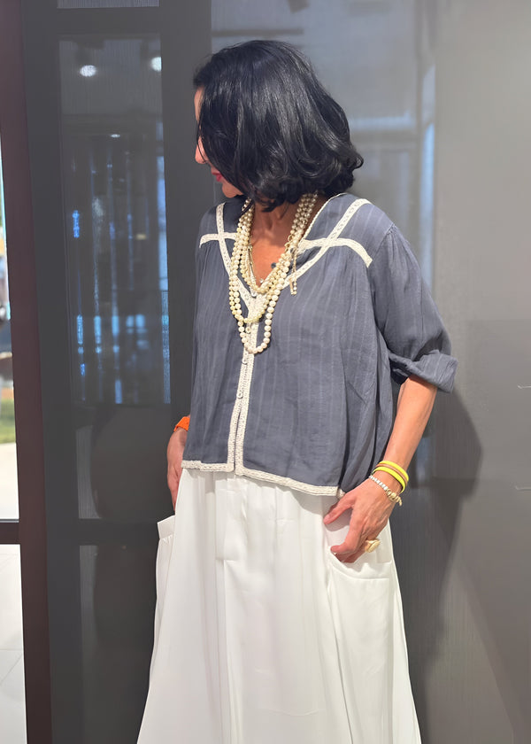 Blusa azul -gris booho